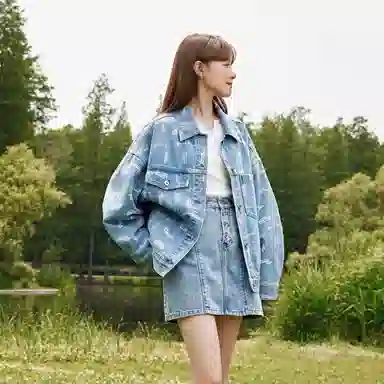 森马 满印宽松牛仔外套 女款