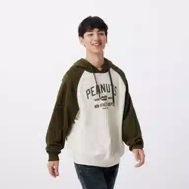 森马 美式复古撞色宽松连帽长袖卫衣 男女同款