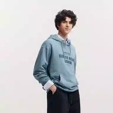 森马 时尚印花宽松连帽卫衣 男款