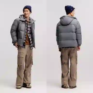 森马 纯色保暖宽松无帽立领羽绒服 男款