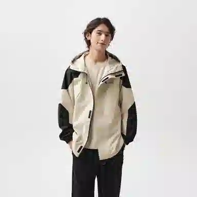 森马 防风防雨拼接连帽宽松拉链夹克外套 男款