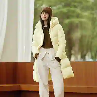 森马 超级植物系列 纯色防水加厚保暖连帽中长款羽绒服 女款