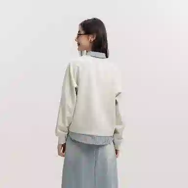 森马 假两件条纹翻领开叉卫衣 女款