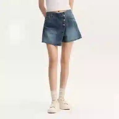 森马 纯色拉链简约牛仔短裤 女款