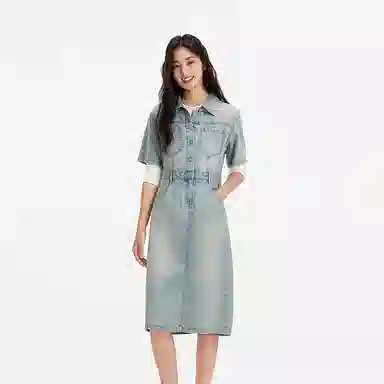 森马 森柔开叉工装短袖连衣裙 女款