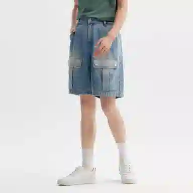 森马 宽松直筒工装潮流复古牛仔短裤 男款