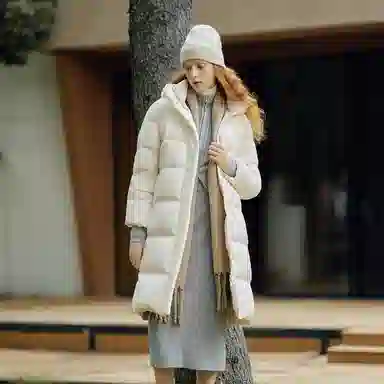 森马 超级植物系列 纯色防水加厚保暖连帽中长款羽绒服 女款