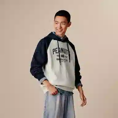 森马 美式复古撞色宽松连帽长袖卫衣 男女同款