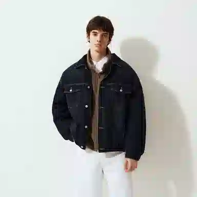 森马 做旧复古牛仔外套夹克羽绒服 男款