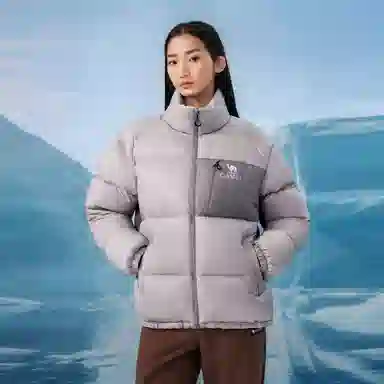 CAMEL Loose Fit Stand Collar Down Jacket