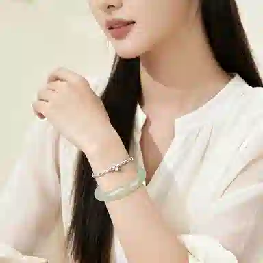 印象眸 新中式油润冰感宫廷风清冷感轻奢国风时尚百搭浅青晴水色显白平安玉镯 礼盒包装#好运 东陵玉 手镯 女款