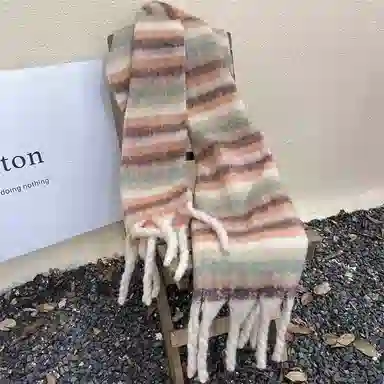 卡皮巴拉小黄豚 高级感百搭条纹保暖加厚复古流苏时尚 聚酯纤维 绒线围巾 男女同款情侣款