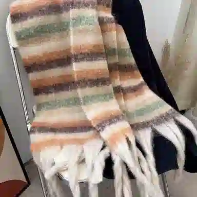 卡皮巴拉小黄豚 高级感百搭条纹保暖加厚复古流苏时尚 聚酯纤维 绒线围巾 男女同款情侣款