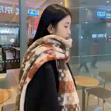 卡皮巴拉小黄豚 保暖高级感百搭格纹流苏设计氛围感加厚时尚温暖简约复古 聚酯纤维 绒线围巾 男女同款情侣款