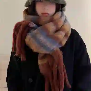 卡皮巴拉小黄豚 高级感百搭条纹保暖加厚复古流苏时尚 聚酯纤维 绒线围巾 男女同款情侣款