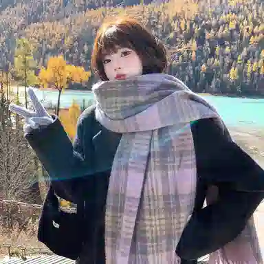 卡皮巴拉小黄豚 韩版美拉德复古格子防风保暖加厚高级氛围感百搭经典设计 聚酯纤维 绒线围巾 男女同款情侣款