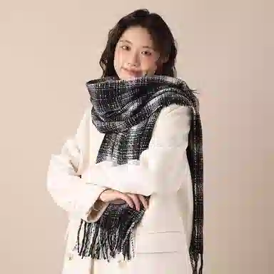 卡皮巴拉小黄豚 韩版格子时尚百搭显白甜美复古加厚流苏高级感柔软保暖简约日常 聚酯纤维 绒线围巾 男女同款情侣款