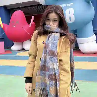 卡皮巴拉小黄豚 保暖高级感百搭格纹流苏设计氛围感加厚时尚温暖简约复古 聚酯纤维 绒线围巾 男女同款情侣款