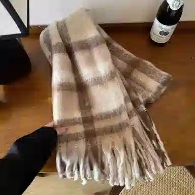 卡皮巴拉小黄豚 温柔百搭加厚保暖流苏格子时尚高级感韩版拼色学院风格子 聚酯纤维 绒线围巾 男女同款情侣款