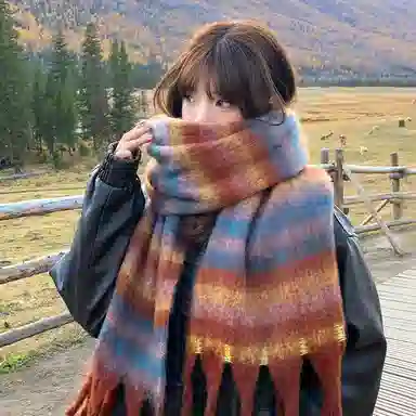 卡皮巴拉小黄豚 高级感百搭条纹保暖加厚复古流苏时尚 聚酯纤维 绒线围巾 男女同款情侣款