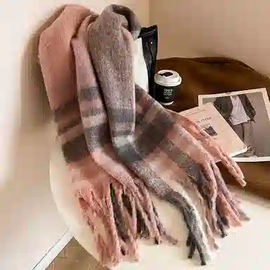 卡皮巴拉小黄豚 温柔百搭加厚保暖流苏格子时尚高级感韩版拼色学院风格子 聚酯纤维 绒线围巾 男女同款情侣款