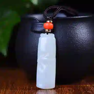 静汝玉 竹节步步高升挂件 和田玉 吊坠 男女同款情侣款 白玉