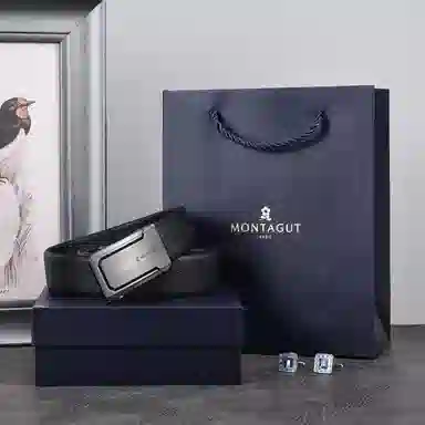 梦特娇 自动扣腰带 品牌正品商务青年裤带 头层牛皮 皮带 男款