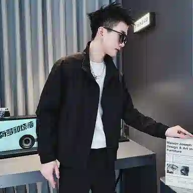 悍戈 韩版高级感痞帅气口袋拉链设计感简约青春时尚潮流个性百搭休闲夹克 男女同款 经典黑色款