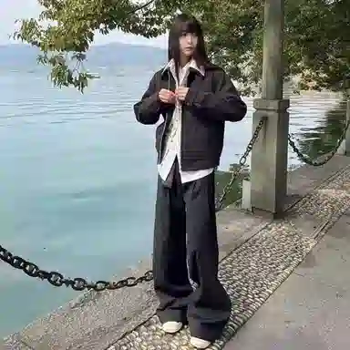 寻星记 美式复古高级感花领拼接假两件秋冬休闲宽松百搭长袖夹克外套 男女同款