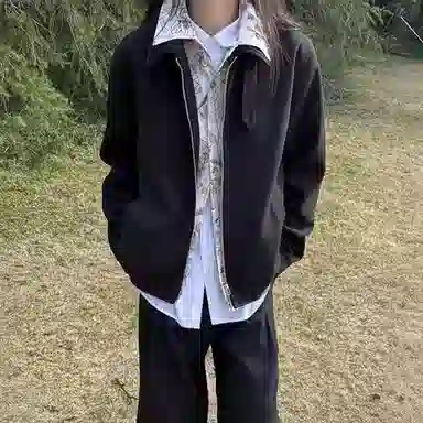 寻星记 美式复古高级感花领拼接假两件秋冬休闲宽松百搭长袖夹克外套 男女同款