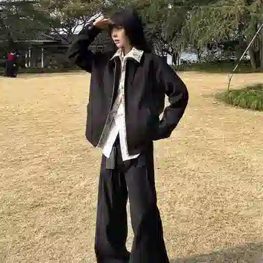 寻星记 美式复古高级感花领拼接假两件秋冬休闲宽松百搭长袖夹克外套 男女同款