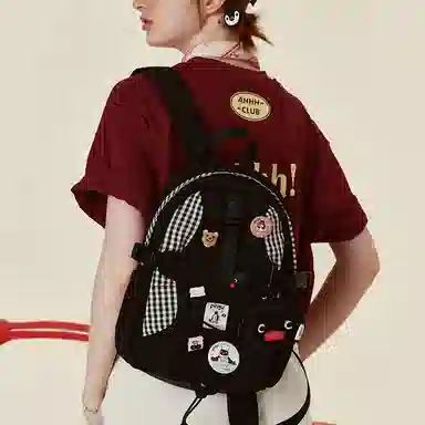 VANWALK Pingu Backpack Large Black White Plaid