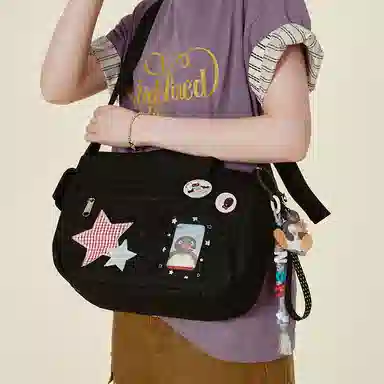 VANWALK Pingu Messenger Bag Large Denim Blue Classic Black