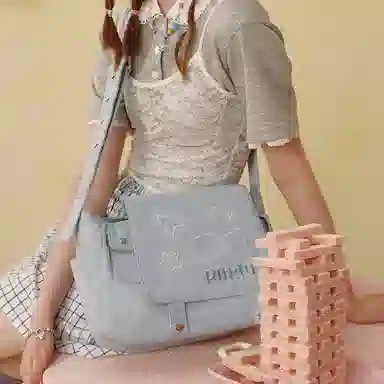 VANWALK Pingu Messenger Bag Large Denim Blue Classic Black