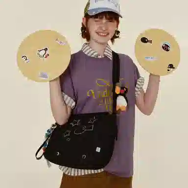 VANWALK Pingu Messenger Bag Large Denim Blue Classic Black