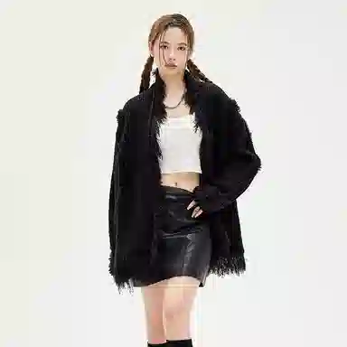 BENMYSHOWER V-Neck Fringe Knit Sweater