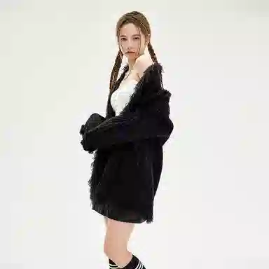 BENMYSHOWER V-Neck Fringe Knit Sweater