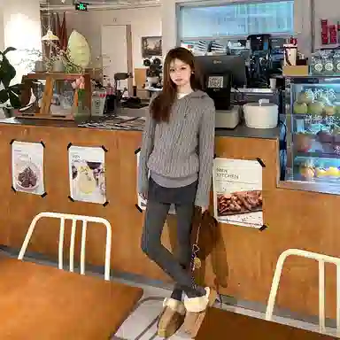 SUNSUNTOWN Braided Hoodie Knit Sweater