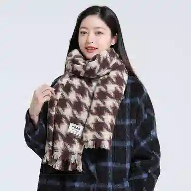 匹克 韩系流苏冬季保暖加厚千鸟格百搭 绒线围巾 男女同款情侣款