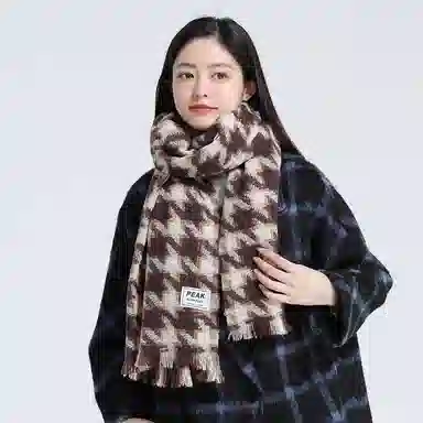 匹克 韩系流苏冬季保暖加厚千鸟格百搭 绒线围巾 男女同款情侣款
