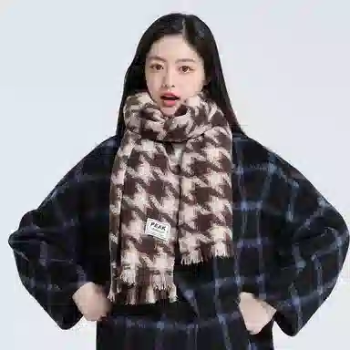 匹克 韩系流苏冬季保暖加厚千鸟格百搭 绒线围巾 男女同款情侣款