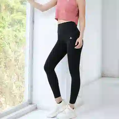 匹克 纯色修身松紧腰运动长裤 女款 黑色