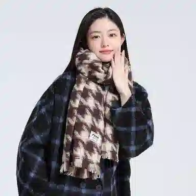 匹克 韩系流苏冬季保暖加厚千鸟格百搭 绒线围巾 男女同款情侣款