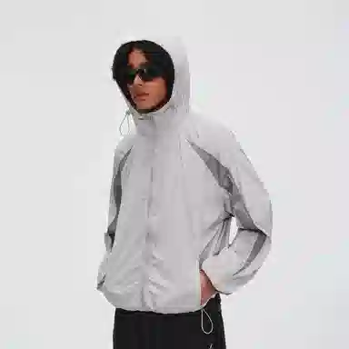 Atry拼接解构基础国潮美式户外宽松连帽防晒服 男女同款 灰色