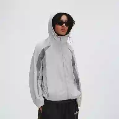 Atry拼接解构基础国潮美式户外宽松连帽防晒服 男女同款 灰色