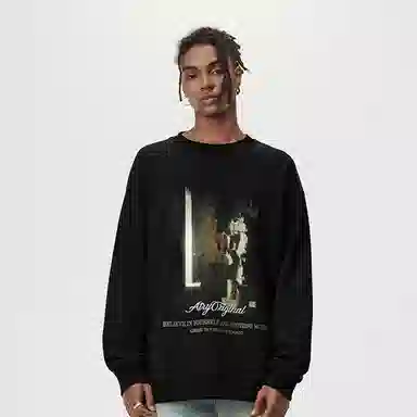 Atry Stone Print Crewneck Sweatshirt Black