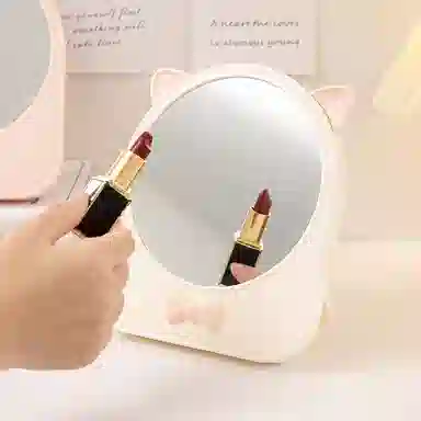 米甜兔 可爱圆形白色化妆镜 便携清晰