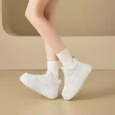 珂卡芙 牛剖层革 时尚潮流青春学院风百搭舒适显瘦显脚小轻便厚底增高小白鞋 高帮 生活休闲鞋 女款