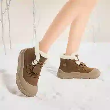 珂卡芙 美拉德潮流时尚复古百搭加绒厚底 短筒 雪地靴 女款