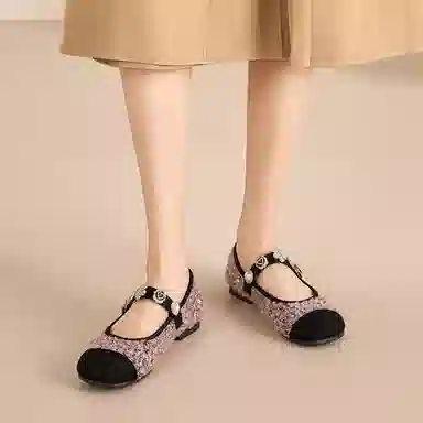 珂卡芙 织物 时尚潮流法式小香风复古百搭 玛丽珍鞋 女